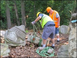 Preparing a stone for a crane lift